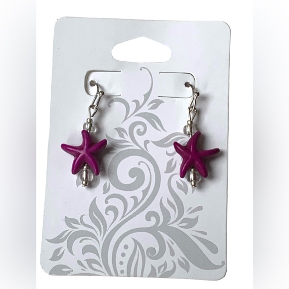 unbranded Jewelry - NEW Purple Clear Bead Silver Starfish Dangle Pierced Woman’s Earrings Jewelry